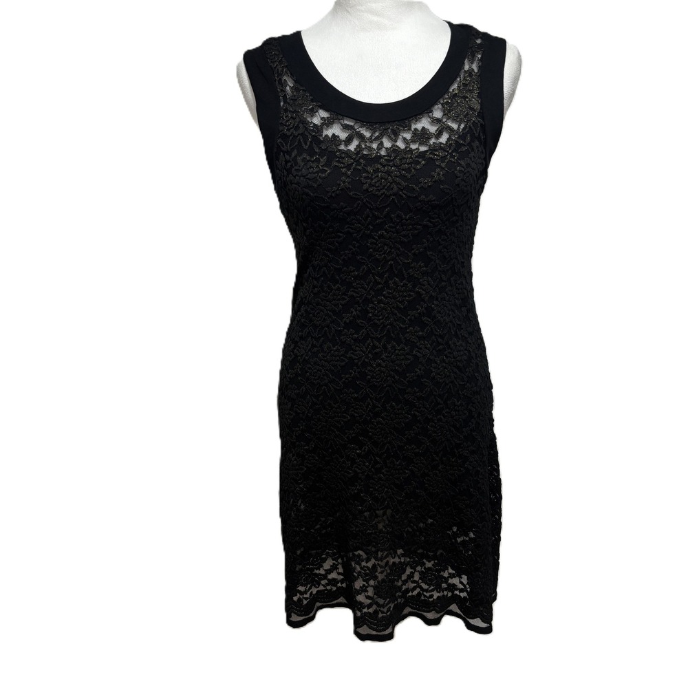 KIAH Lace Bodycon Dress Black Gold Metallic Cocktail Party Wedding Glam LBD S/M
